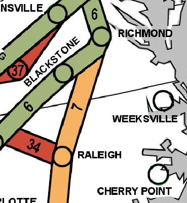 Richmond to Raleigh Map segment